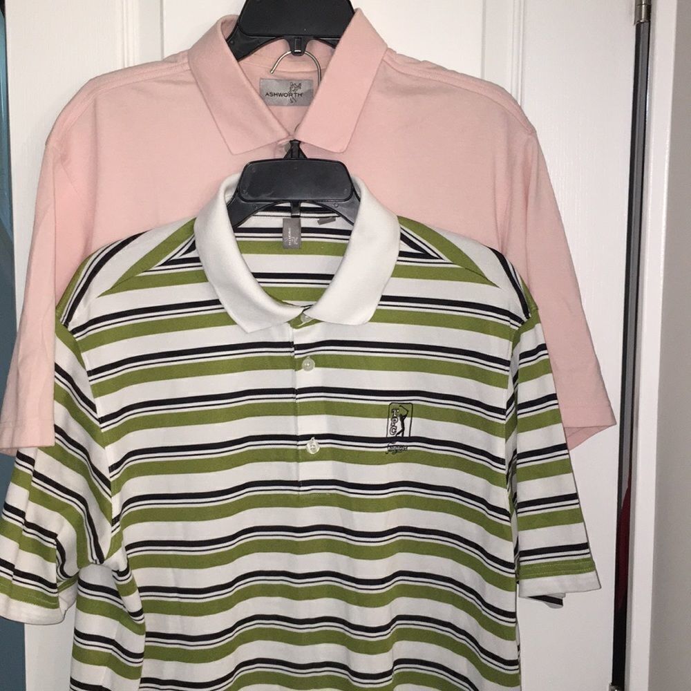 2-Two men’s TPC Sawgrass The Players & Pink Firestone Country Club Golf Shirt